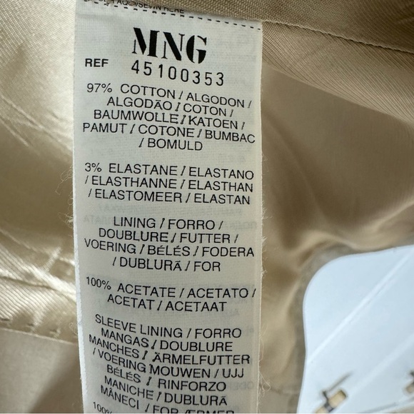 Mango Beige Tan Fitted Fully Lined Single Button Suit Blazer Size 6 - Picture 12 of 15